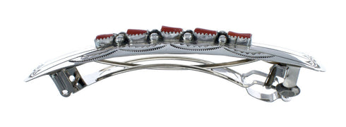 Navajo Sterling Silver Coral Hair Barrette JX125832